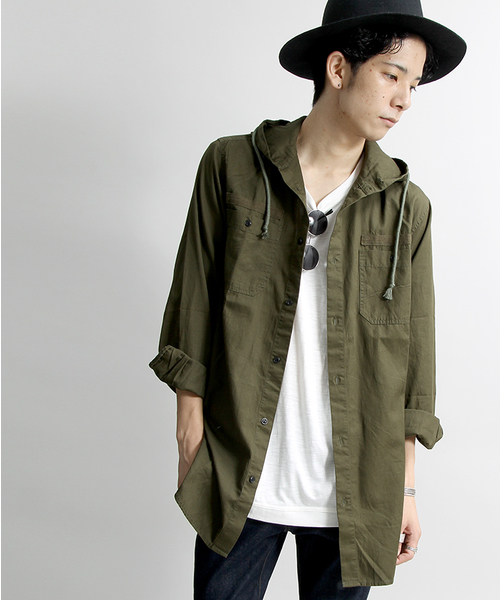 Wego ウィゴー の Wego ロングフードミリタリーシャツ シャツ ブラウス Wear