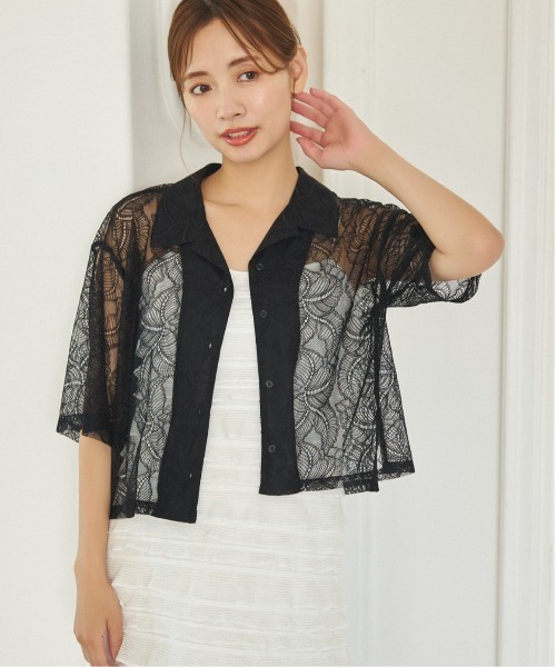 mysty woman(ミスティウーマン)の「レースカイキンショートシャツ 121009(シャツ/ブラウス・レディース・オフホワイト/ブラック・FREE)」の2枚目の写真