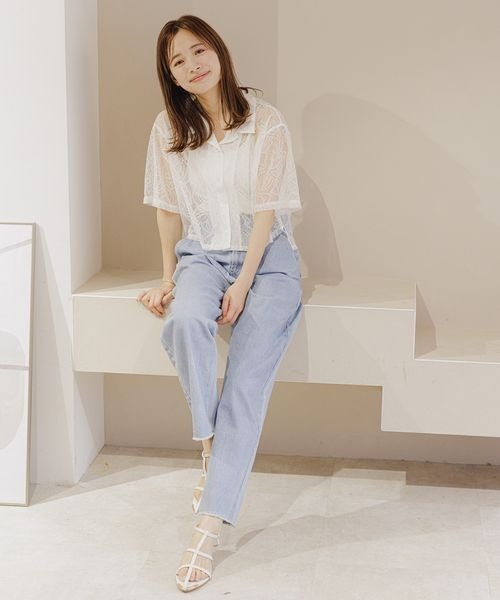 mysty woman(ミスティウーマン)の「レースカイキンショートシャツ 121009(シャツ/ブラウス・レディース・オフホワイト/ブラック・FREE)」の12枚目の写真