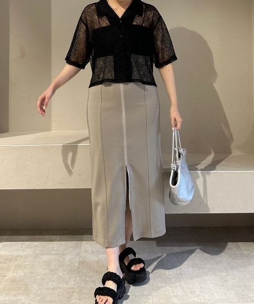 mysty woman(ミスティウーマン)の「レースカイキンショートシャツ 121009(シャツ/ブラウス・レディース・オフホワイト/ブラック・FREE)」の13枚目の写真