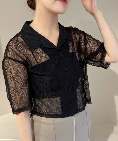 mysty woman(ミスティウーマン)の「レースカイキンショートシャツ 121009(シャツ/ブラウス・レディース・オフホワイト/ブラック・FREE)」の15枚目の写真