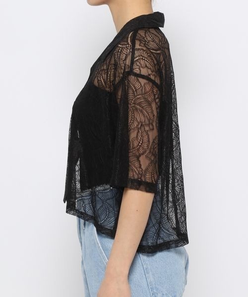 mysty woman(ミスティウーマン)の「レースカイキンショートシャツ 121009(シャツ/ブラウス・レディース・オフホワイト/ブラック・FREE)」の3枚目の写真