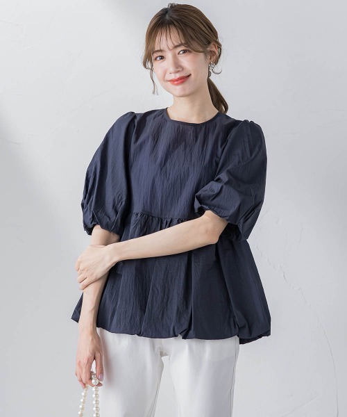ketty(ケティ)の「シアーオーガンジーペプラムチュニック ≪洗濯機で洗える≫(シャツ/ブラウス・レディース・オフホワイト/ブルー/ネイビー/イエロー・M)」の1枚目の写真