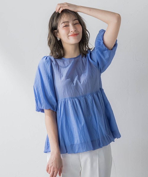 ketty(ケティ)の「シアーオーガンジーペプラムチュニック ≪洗濯機で洗える≫(シャツ/ブラウス・レディース・オフホワイト/ブルー/ネイビー/イエロー・M)」の3枚目の写真
