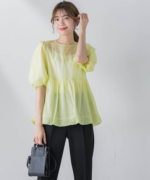 ketty(ケティ)の「シアーオーガンジーペプラムチュニック ≪洗濯機で洗える≫(シャツ/ブラウス・レディース・オフホワイト/ブルー/ネイビー/イエロー・M)」の20枚目の写真