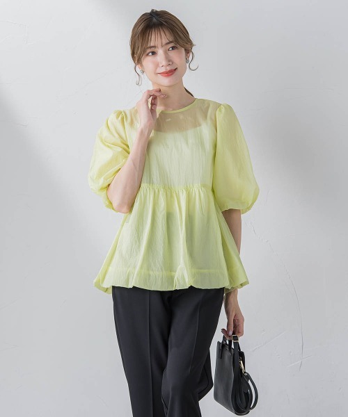 ketty(ケティ)の「シアーオーガンジーペプラムチュニック ≪洗濯機で洗える≫(シャツ/ブラウス・レディース・オフホワイト/ブルー/ネイビー/イエロー・M)」の22枚目の写真