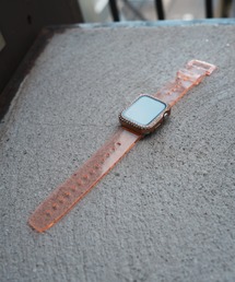 zandy ズィーアンドワイ /Apple Watch ケース&ベルトセット マットタイプ【ストーン付きメッキケース】 アップルウォッチカバー& オーロラクリアバンド // set10