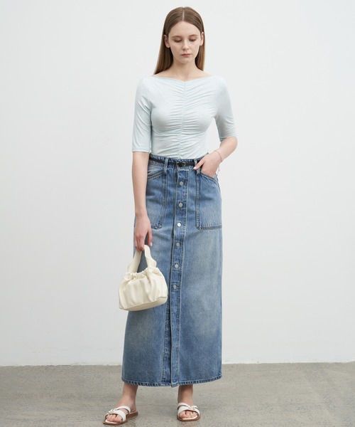 ELOOPS（イーループス）の「【ELOOPS】フロントボタンデニムミディスカート（デニムスカート・レディース・ブルー・M/S/L）」の6枚目の写真