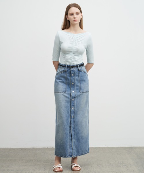 ELOOPS（イーループス）の「【ELOOPS】フロントボタンデニムミディスカート（デニムスカート・レディース・ブルー・M/S/L）」の7枚目の写真