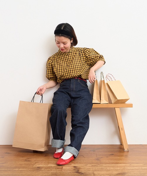 CHILD WOMAN（チャイルドウーマン）の「☆パフ袖チェックブラウス（シャツ/ブラウス・レディース・イエロー/グリーン・FREE）」の7枚目の写真