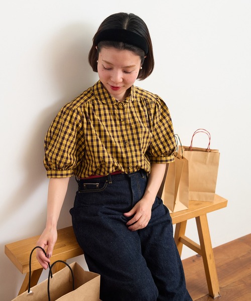 CHILD WOMAN（チャイルドウーマン）の「☆パフ袖チェックブラウス（シャツ/ブラウス・レディース・イエロー/グリーン・FREE）」の6枚目の写真