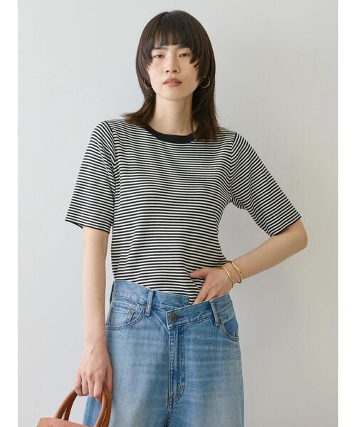 AMERICAN HOLIC(アメリカンホリック)の「5分袖リブニットプルオーバー(ニット/セーター・レディース・ネイビー/オフホワイト/その他7・M/L)」の9枚目の写真