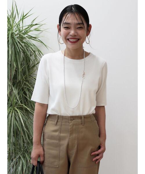 CABaNアイボリー リボン付き五分袖ニット 高質で安価 CABaNアイボリー リボン付き五分袖ニット トップス