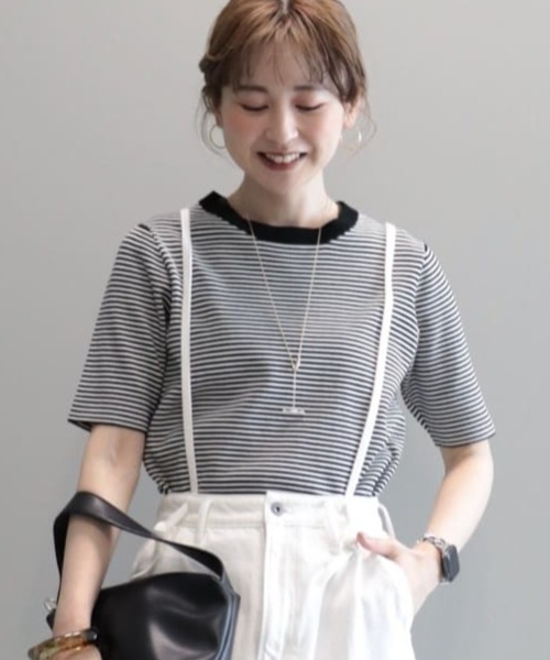 AMERICAN HOLIC(アメリカンホリック)の「5分袖リブニットプルオーバー(ニット/セーター・レディース・ネイビー/オフホワイト/その他7・M/L)」の5枚目の写真