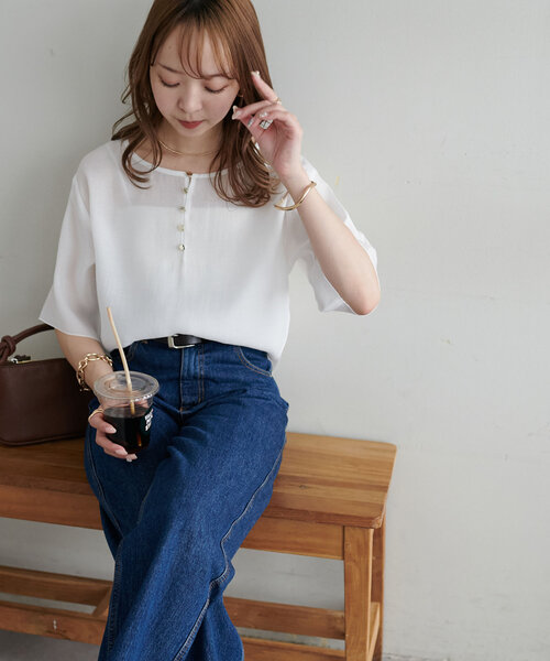 セール】【新色追加!/WEB限定】前後2WAYシアー金ボタンプルオーバー