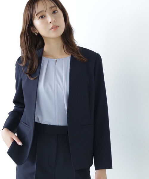 NATURAL BEAUTY BASIC(ナチュラルビューティーベーシック)の「◇<Peストレッチツイルセットアップ>ノーカラージャケット(ノーカラージャケット・レディース・ネイビー/チャコールグレー・LARGE/MEDIUM/SMALL)」の9枚目の写真