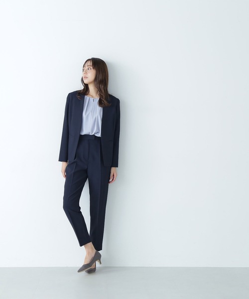 NATURAL BEAUTY BASIC(ナチュラルビューティーベーシック)の「◇<Peストレッチツイルセットアップ>ノーカラージャケット(ノーカラージャケット・レディース・ネイビー/チャコールグレー・LARGE/MEDIUM/SMALL)」の8枚目の写真