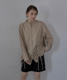 【MINERTE】front ribbon shirt / フロントギャザーリボンシャツ