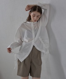 【MINERTE】front ribbon shirt / フロントギャザーリボンシャツ
