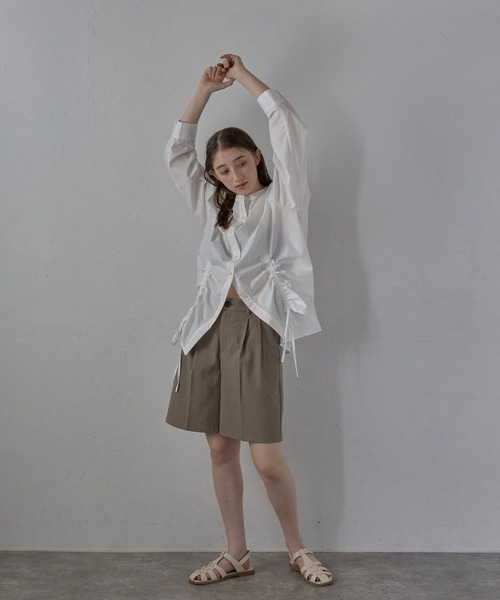 MINERTE(ミネルテ)の「【MINERTE】front ribbon shirt / フロントギャザーリボンシャツ(シャツ/ブラウス・レディース・ベージュ/ライトイエロー/オフホワイト/チャコールグレー・FREE)」の5枚目の写真