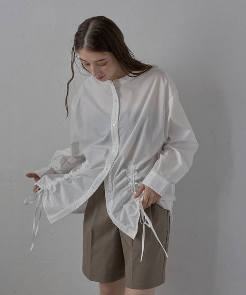 MINERTE(ミネルテ)の「【MINERTE】front ribbon shirt / フロントギャザーリボンシャツ(シャツ/ブラウス・レディース・ベージュ/ライトイエロー/オフホワイト/チャコールグレー・FREE)」の14枚目の写真