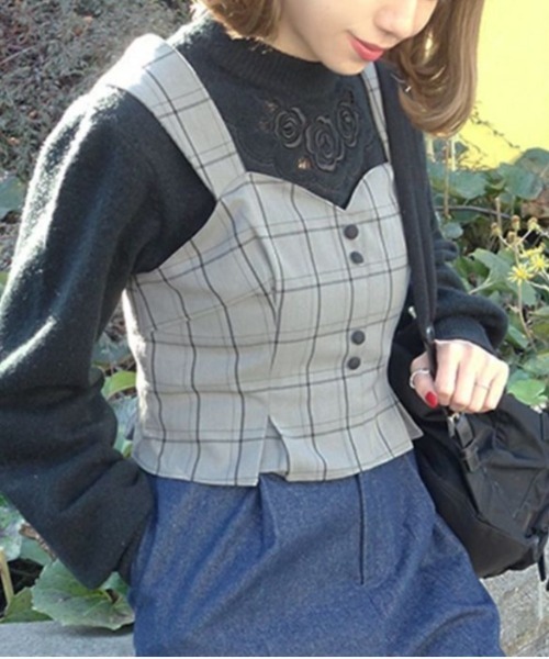 an another angelus（アンアナザーアンジェラス）の「チェック柄ビスチェ/ananotherangelus（キャミソール・レディース・グレー/ベージュ・FREE）」の5枚目の写真