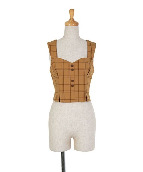 an another angelus（アンアナザーアンジェラス）の「チェック柄ビスチェ/ananotherangelus（キャミソール・レディース・グレー/ベージュ・FREE）」の4枚目の写真