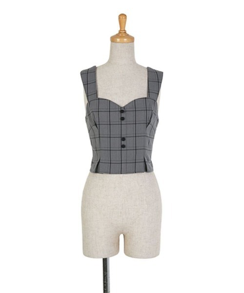 an another angelus（アンアナザーアンジェラス）の「チェック柄ビスチェ/ananotherangelus（キャミソール・レディース・グレー/ベージュ・FREE）」の3枚目の写真