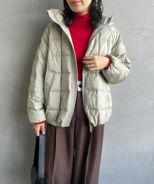 JEANS FACTORY （ジーンズファクトリー）の「[DANTON/ダントン] ナイロンタフタ フードダウンジャケット（ダウンジャケット/コート・レディース・グレイッシュベージュ/ブラック・S）」の2枚目の写真