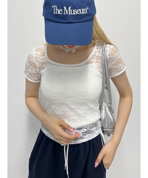 WC（ダブル シー）の「コンパクトレースTシャツ（Tシャツ/カットソー・レディース・ブラック/ホワイト・FREE）」の2枚目の写真