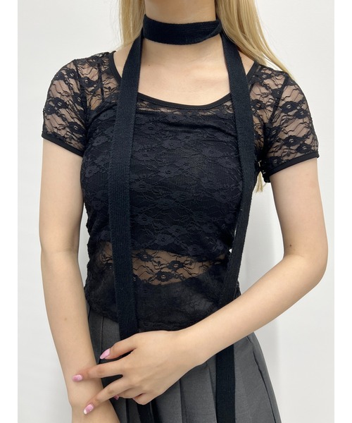 WC（ダブル シー）の「コンパクトレースTシャツ（Tシャツ/カットソー・レディース・ブラック/ホワイト・FREE）」の6枚目の写真