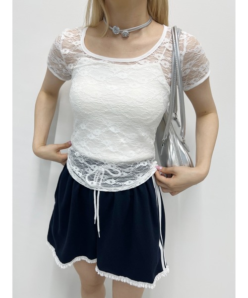 WC（ダブル シー）の「コンパクトレースTシャツ（Tシャツ/カットソー・レディース・ブラック/ホワイト・FREE）」の9枚目の写真