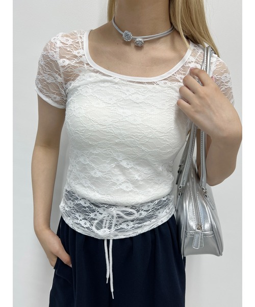 WC（ダブル シー）の「コンパクトレースTシャツ（Tシャツ/カットソー・レディース・ブラック/ホワイト・FREE）」の8枚目の写真