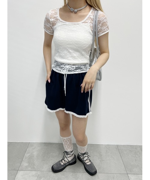 WC（ダブル シー）の「コンパクトレースTシャツ（Tシャツ/カットソー・レディース・ブラック/ホワイト・FREE）」の7枚目の写真