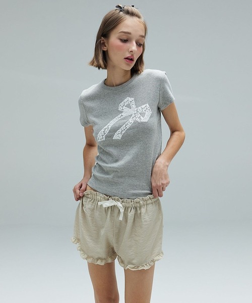 DEARSTALKER（ディアストーカー）の「DEARSTALKER／MIAレースT（Tシャツ/カットソー・レディース・ホワイト/ピンク/グレー・FREE）」の11枚目の写真