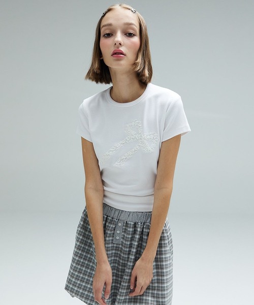 DEARSTALKER（ディアストーカー）の「DEARSTALKER／MIAレースT（Tシャツ/カットソー・レディース・ホワイト/ピンク/グレー・FREE）」の5枚目の写真