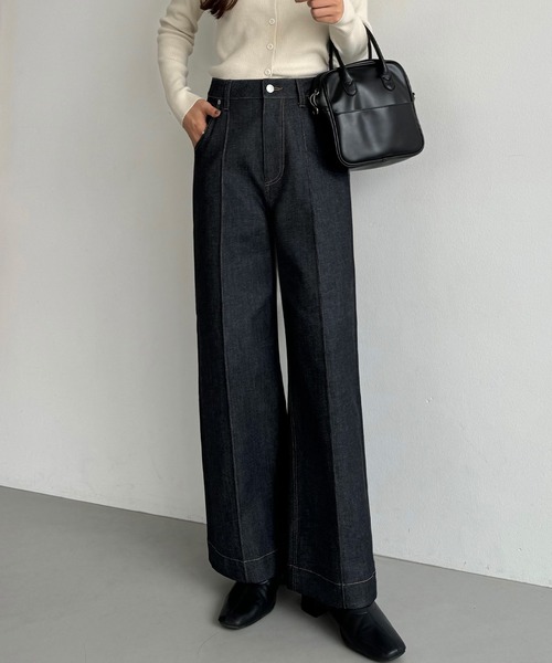 callautia（カラウティア）の「ワイドレッグデニムパンツ（デニム