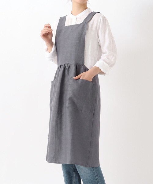 リネンショルダーワンピエプロン グレー（エプロン）｜212 KITCHEN STORE（トゥワントゥキッチンストア）