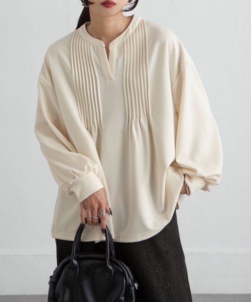 Chillfar（チルファー）の「ピンタックプルオーバー（シャツ/ブラウス・レディース・ネイビー/ピンク/アイボリー/ブラック・FREE）」の6枚目の写真