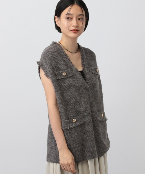 A part by（アパートバイ）の「アンゴラツィードニットベスト（ベスト・レディース・チャコールグレー/アイボリー/ブラウン/ライトグレー/ネイビー・FREE）」の9枚目の写真