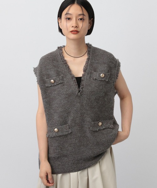 A part by（アパートバイ）の「アンゴラツィードニットベスト（ベスト・レディース・チャコールグレー/アイボリー/ブラウン/ライトグレー/ネイビー・FREE）」の10枚目の写真