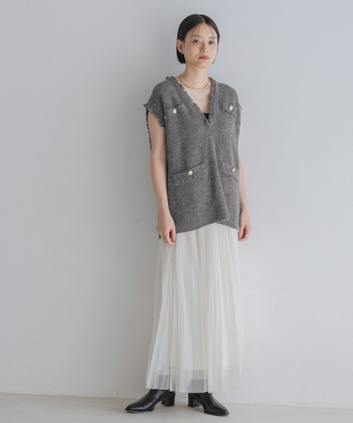 A part by（アパートバイ）の「アンゴラツィードニットベスト（ベスト・レディース・チャコールグレー/アイボリー/ブラウン/ライトグレー/ネイビー・FREE）」の13枚目の写真