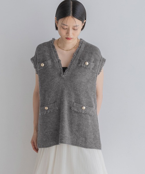 A part by（アパートバイ）の「アンゴラツィードニットベスト（ベスト・レディース・チャコールグレー/アイボリー/ブラウン/ライトグレー/ネイビー・FREE）」の16枚目の写真