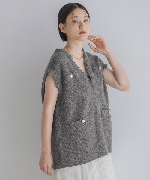 A part by（アパートバイ）の「アンゴラツィードニットベスト（ベスト・レディース・チャコールグレー/アイボリー/ブラウン/ライトグレー/ネイビー・FREE）」の17枚目の写真