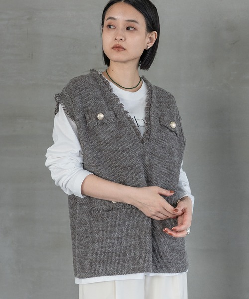 セール】アンゴラツィードニットベスト（ベスト）｜A part by
