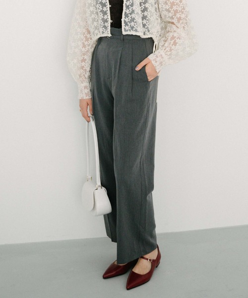 archives（アルシーヴ）の「ハイウエストタックスラックス（スラックス・レディース・チャコールグレー/アイボリー/ブラック・MEDIUM）」の4枚目の写真