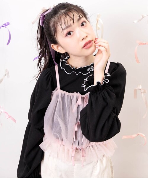 algy（アルジー）の「チュールキャミ&リブロンTセット（その他トップス・キッズ・ブラック/ピンク・XX-SMALL/X-SMALL/SMALL/MEDIUM）」の2枚目の写真