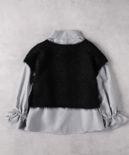 Right-on(ライトオン)の「【VIVIAN BLUE】ニットベストシャツレイヤード(シャツ/ブラウス・キッズ・グレー×サックスブルー/ブラック×ホワイト・130/140/150/160)」の4枚目の写真