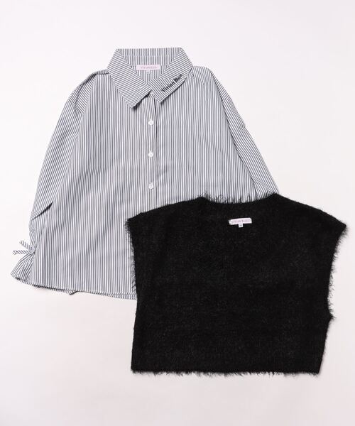 Right-on(ライトオン)の「【VIVIAN BLUE】ニットベストシャツレイヤード(シャツ/ブラウス・キッズ・グレー×サックスブルー/ブラック×ホワイト・130/140/150/160)」の3枚目の写真