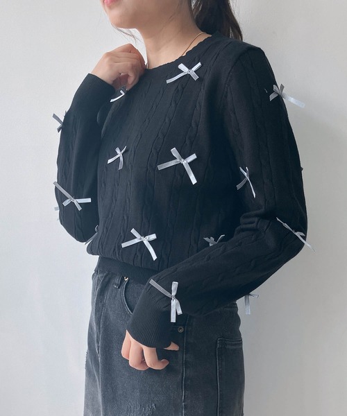 AS KNOW AS plus(アズノゥアズプラス)の「◇ケーブルとリボンニットプルオーバー(ニット/セーター・レディース・グレー系/アイボリー系/ブラック系/ピンク系1/アイボリー系1/グレー系1・FREE)」の18枚目の写真